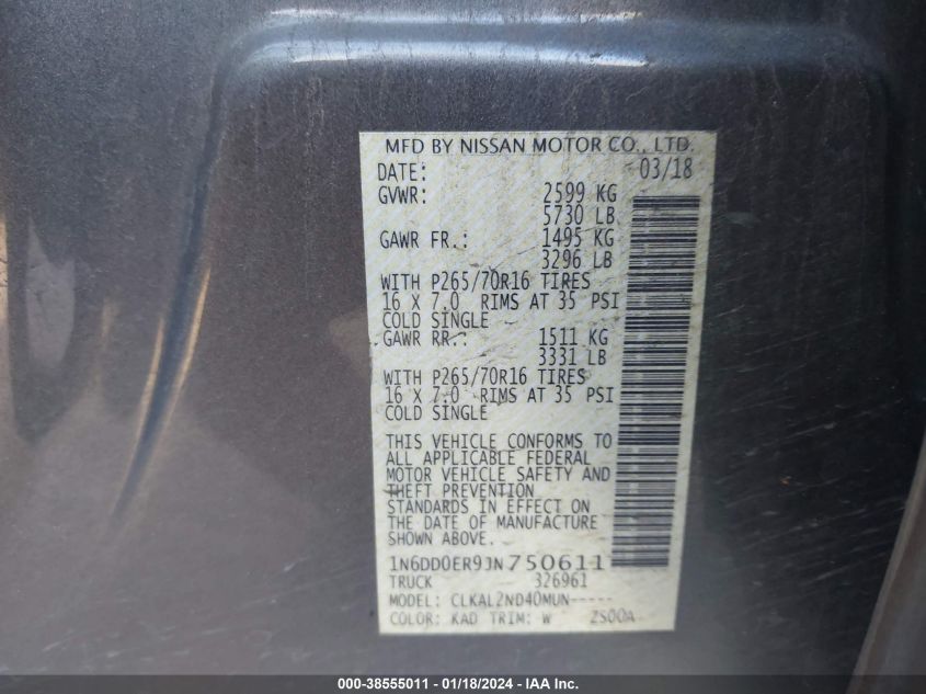 2018 NISSAN FRONTIER SV - 1N6DD0ER9JN750611