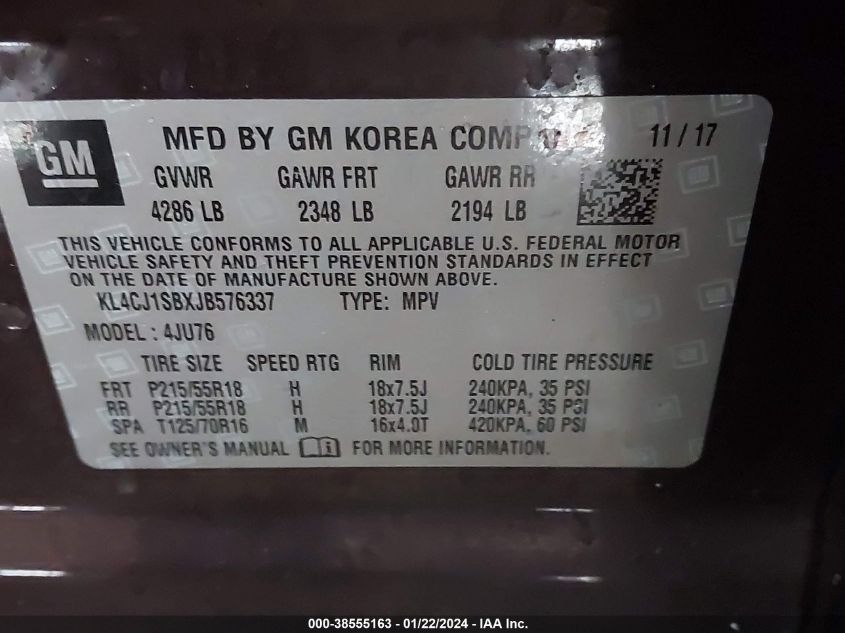 2018 BUICK ENCORE SPORT TOURING - KL4CJ1SBXJB576337