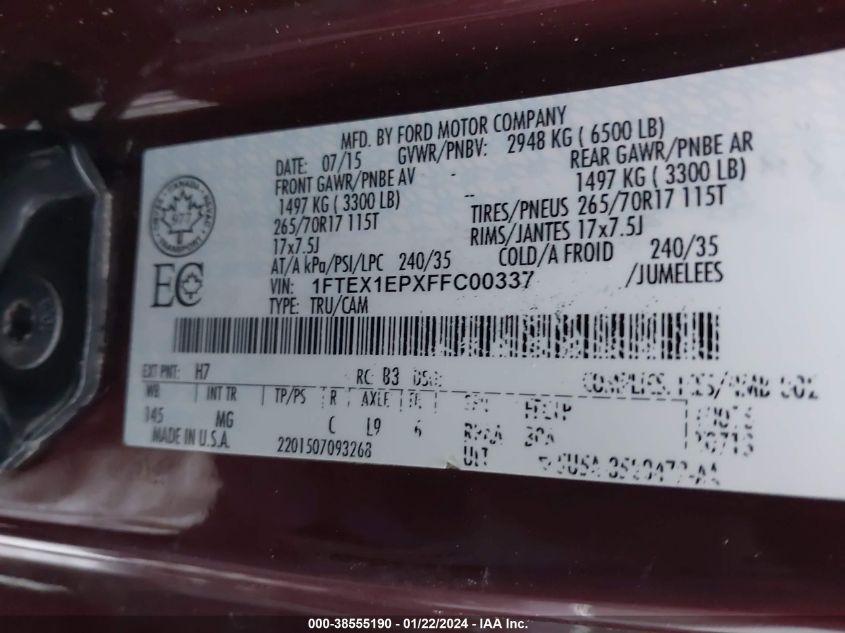 2015 FORD F-150 XLT - 1FTEX1EPXFFC00337