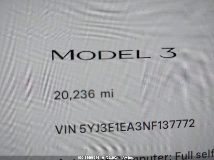 2022 TESLA MODEL 3 REAR-WHEEL DRIVE - 5YJ3E1EA3NF137772