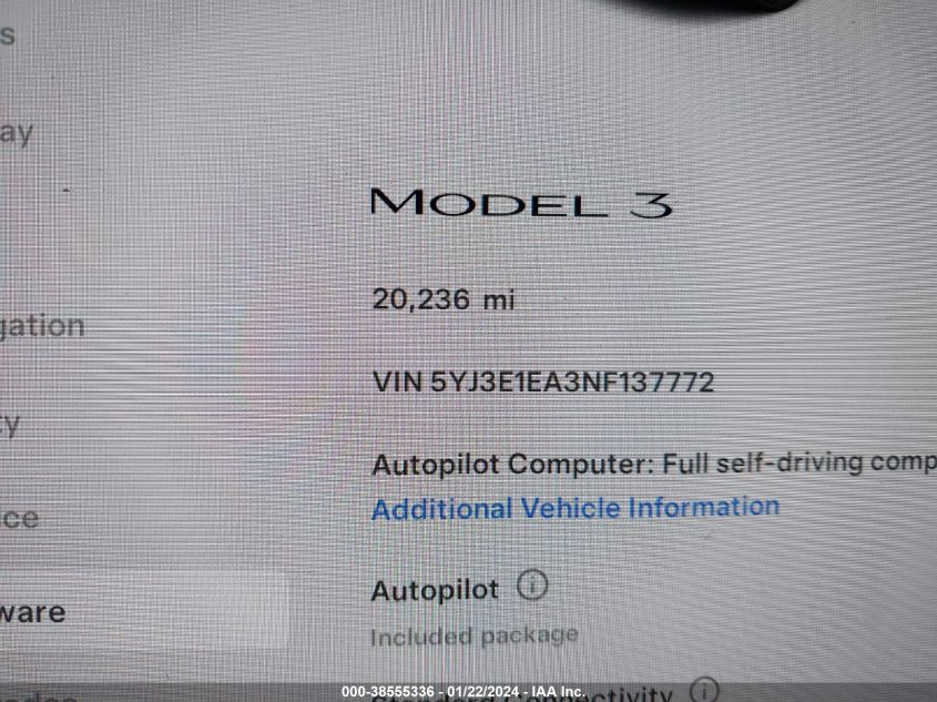 2022 TESLA MODEL 3 REAR-WHEEL DRIVE - 5YJ3E1EA3NF137772