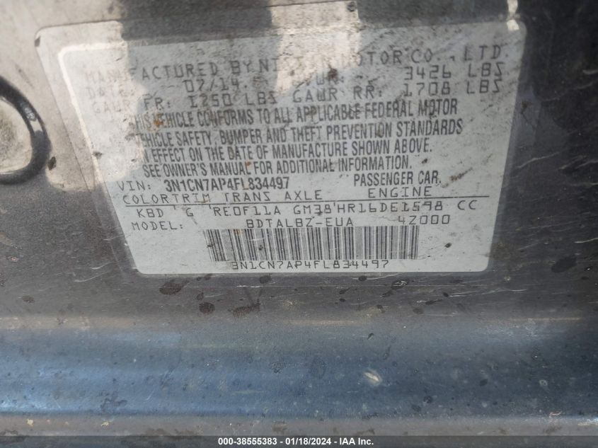 2015 NISSAN VERSA 1.6 SV - 3N1CN7AP4FL834497