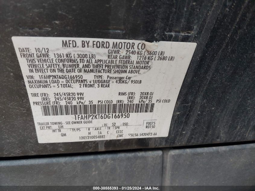 2013 FORD TAURUS SHO - 1FAHP2KT6DG166950
