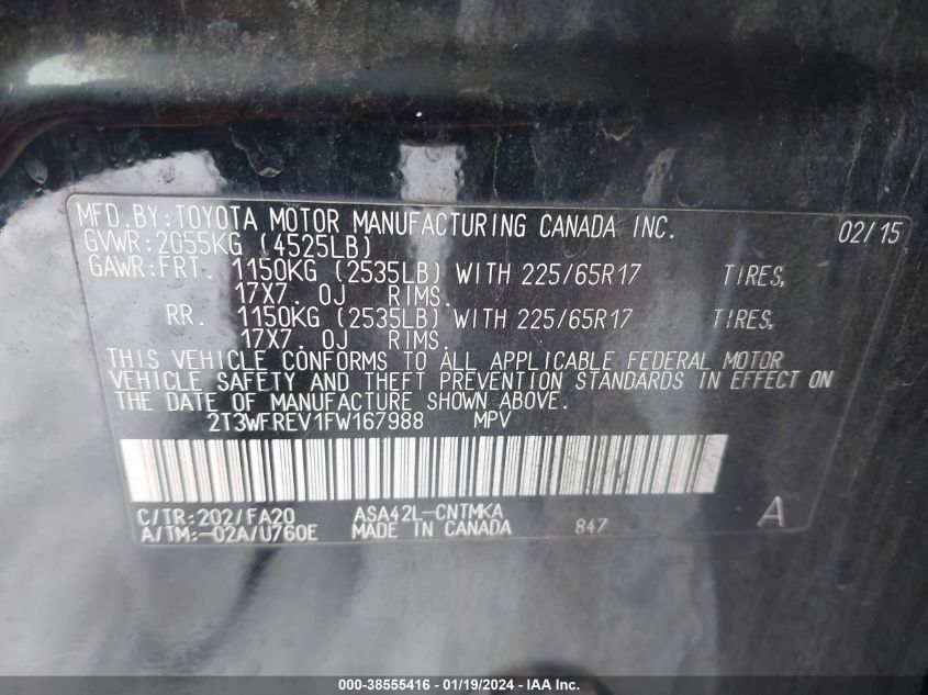 2015 TOYOTA RAV4 XLE - 2T3WFREV1FW167988