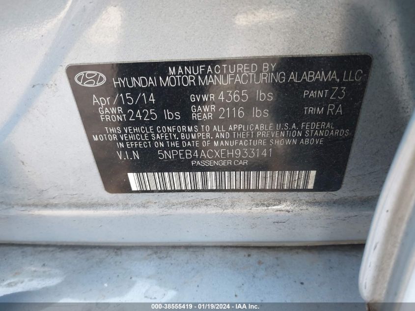 2014 HYUNDAI SONATA GLS - 5NPEB4ACXEH933141