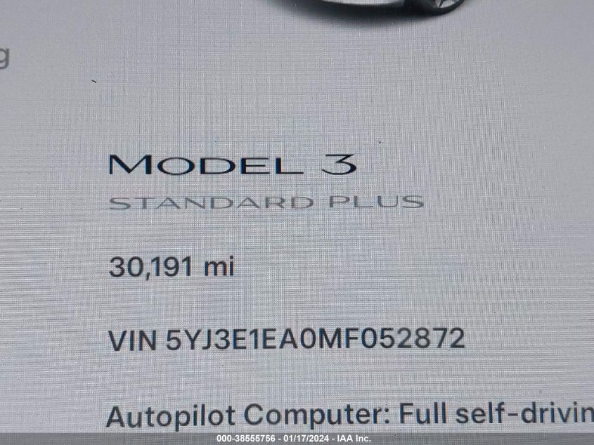 2021 TESLA MODEL 3 STANDARD RANGE PLUS REAR-WHEEL DRIVE - 5YJ3E1EA0MF052872