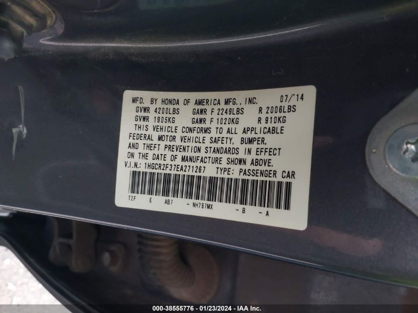 2014 HONDA ACCORD LX - 1HGCR2F37EA271267