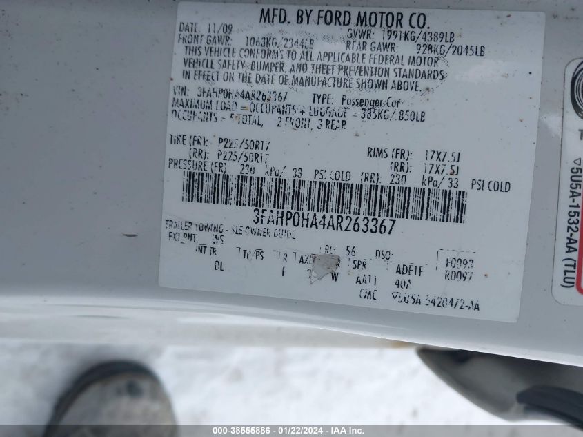 3FAHP0HA4AR263367 | 2010 FORD FUSION