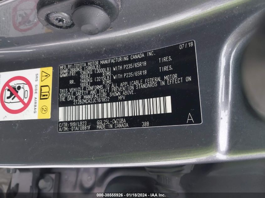 2018 LEXUS RX 350 - 2T2BZMCA2JC161852