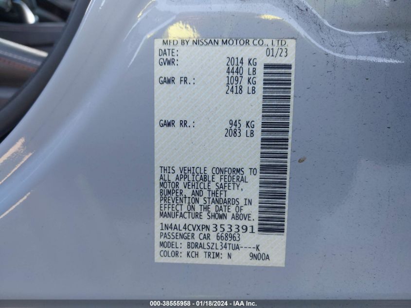 2023 NISSAN ALTIMA SR VC-TURBO FWD - 1N4AL4CVXPN353391