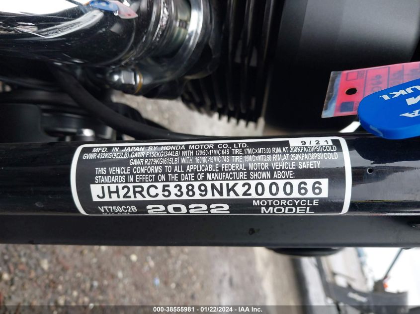 2022 HONDA VT750 C2B - JH2RC5389NK200066