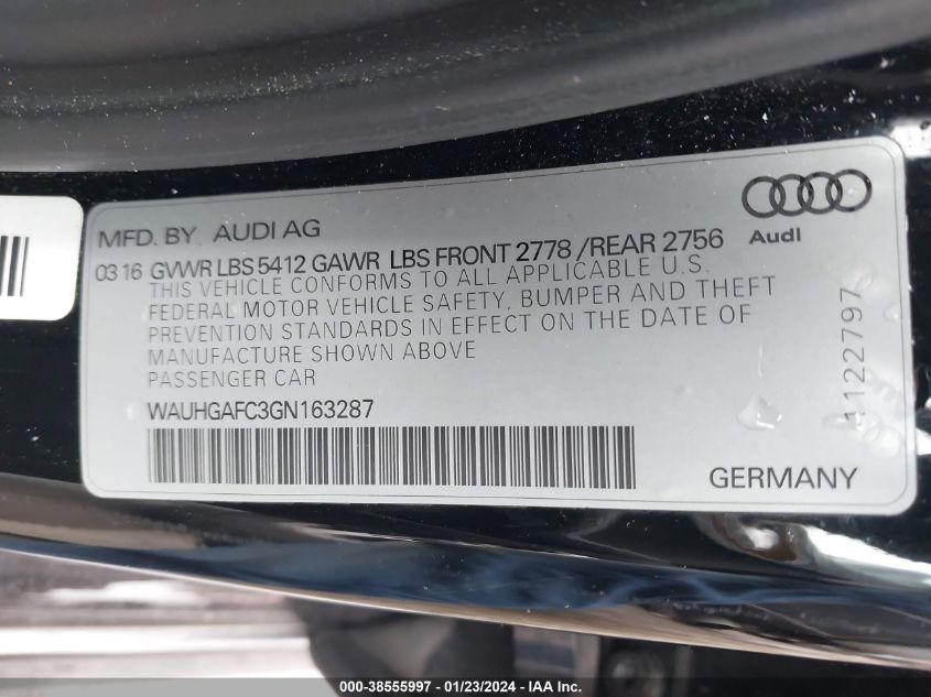 2016 AUDI A6 3.0T PREMIUM PLUS - WAUHGAFC3GN163287