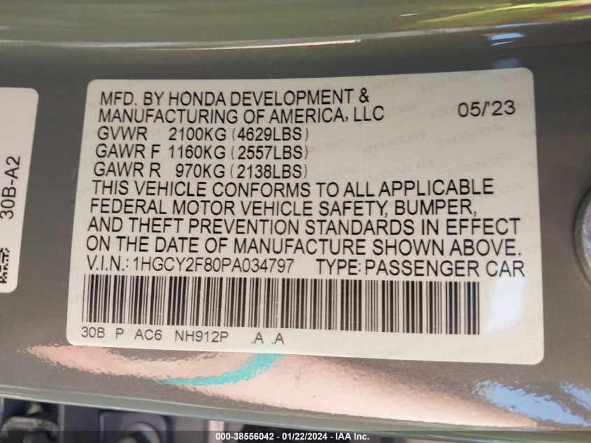 2023 HONDA ACCORD TOURING HYBRID - 1HGCY2F80PA034797