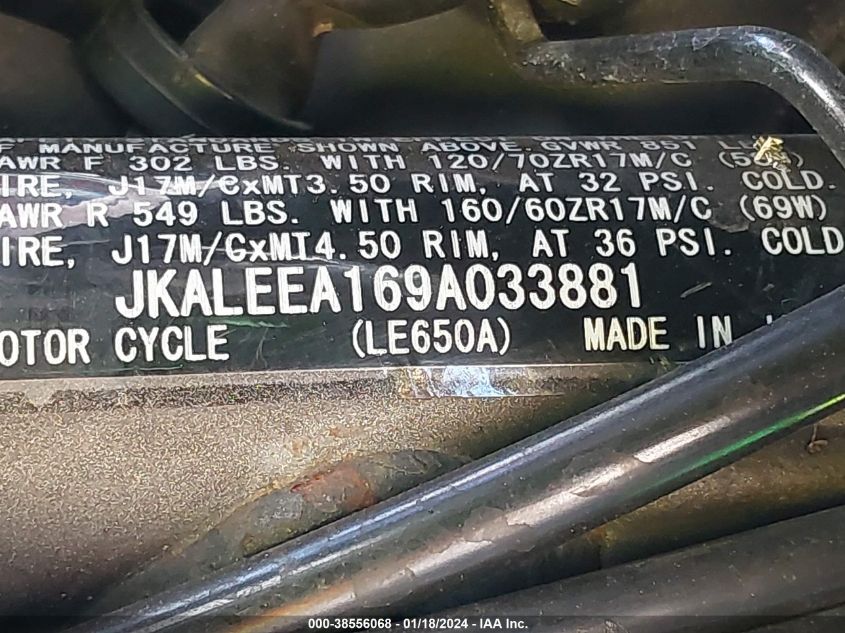 2009 KAWASAKI LE650 A JKALEEA169A033881