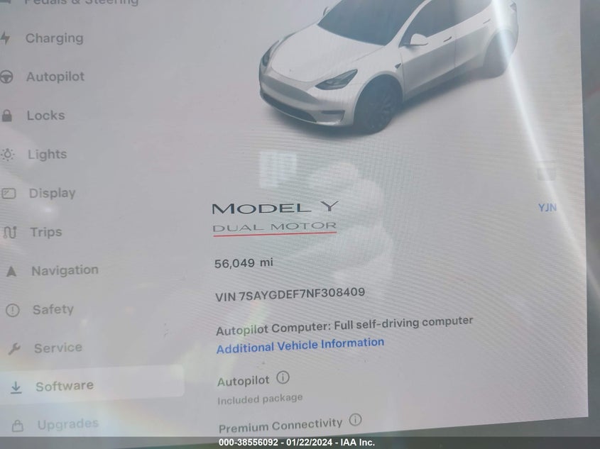 VIN 7SAYGDEF7NF308409 2022 TESLA MODEL Y