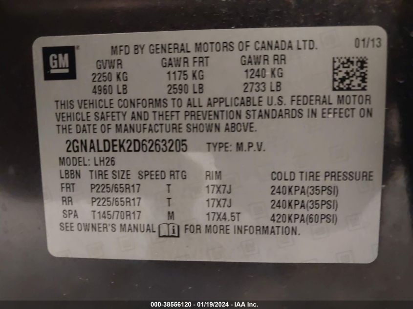 2013 CHEVROLET EQUINOX LT - 2GNALDEK2D6263205