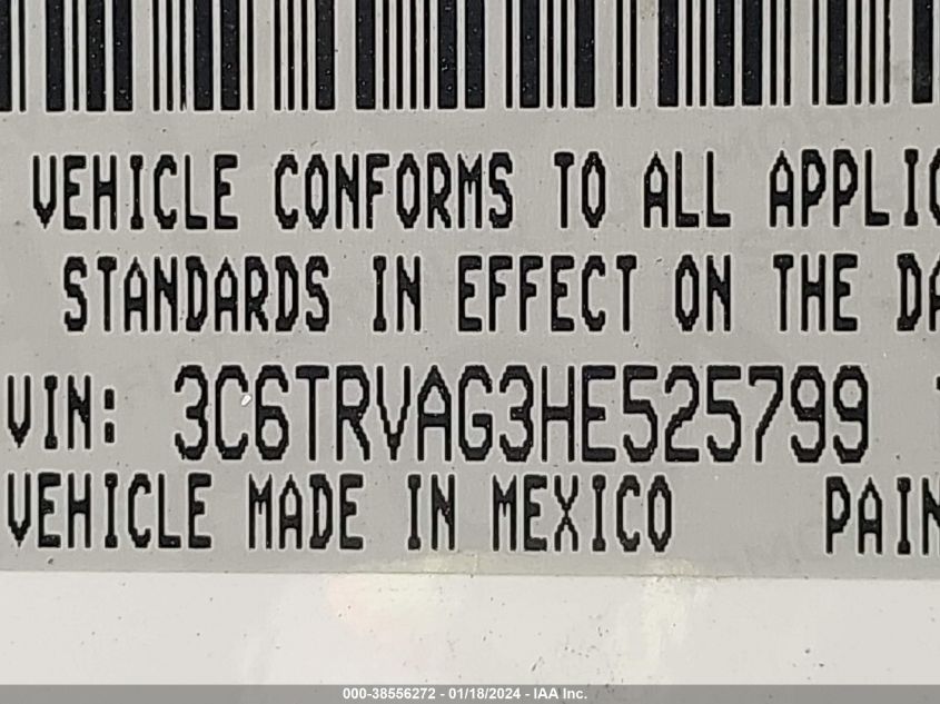 2017 RAM PROMASTER 1500 LOW ROOF 136 WB - 3C6TRVAG3HE525799