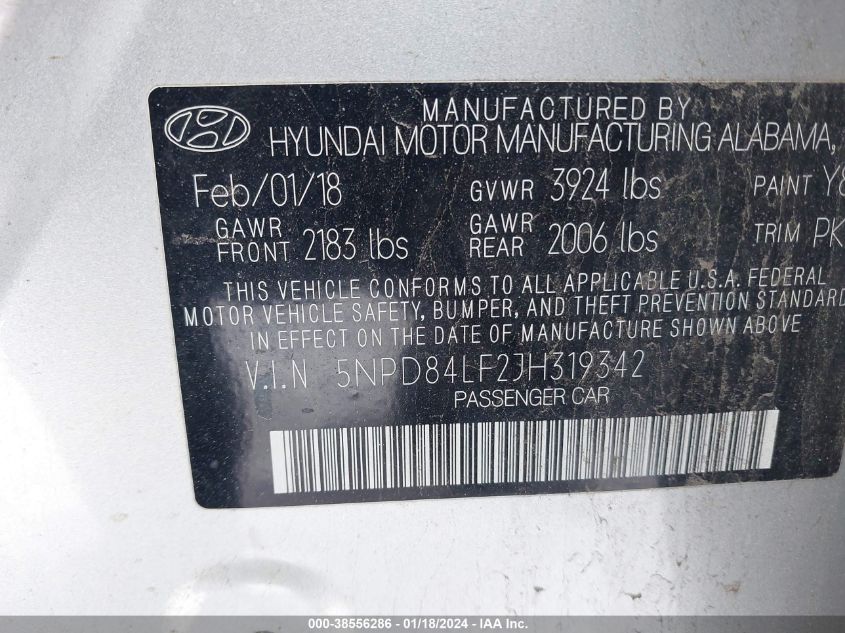 2018 HYUNDAI ELANTRA SEL - 5NPD84LF2JH319342