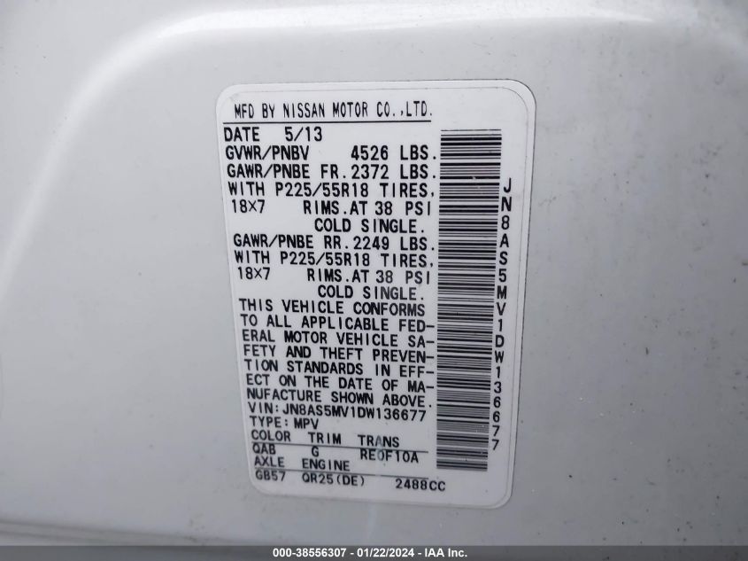 2013 NISSAN ROGUE S/SV - JN8AS5MV1DW136677