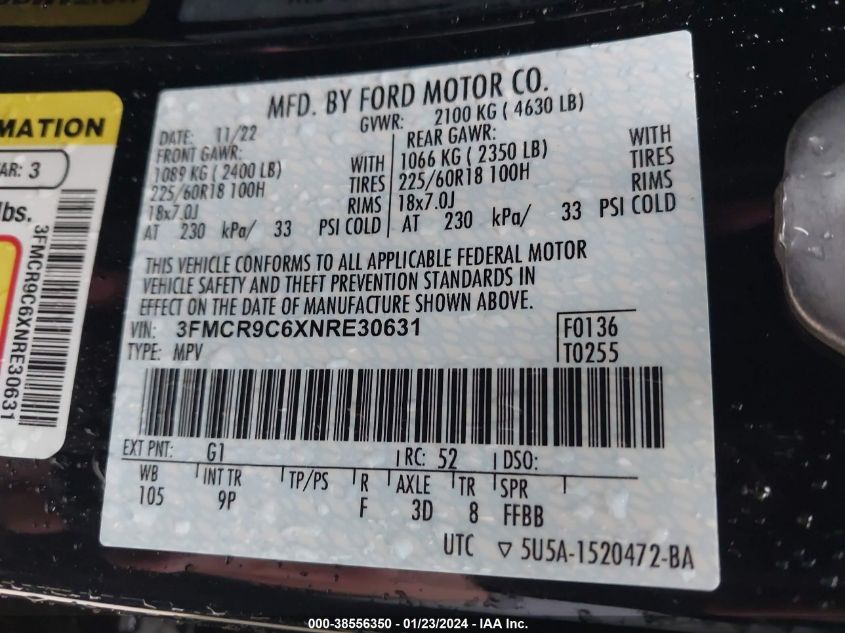2022 FORD BRONCO SPORT OUTER BANKS - 3FMCR9C6XNRE30631