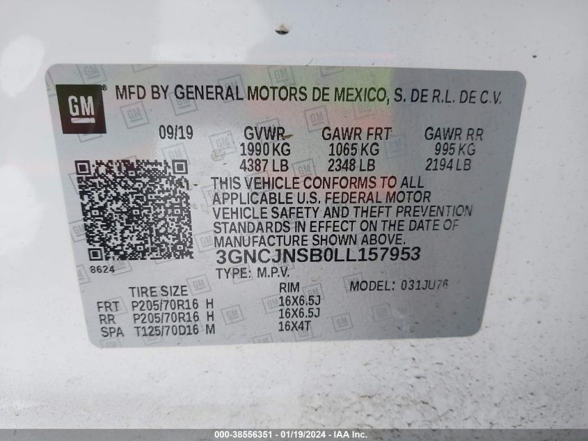 2020 CHEVROLET TRAX AWD LS - 3GNCJNSB0LL157953