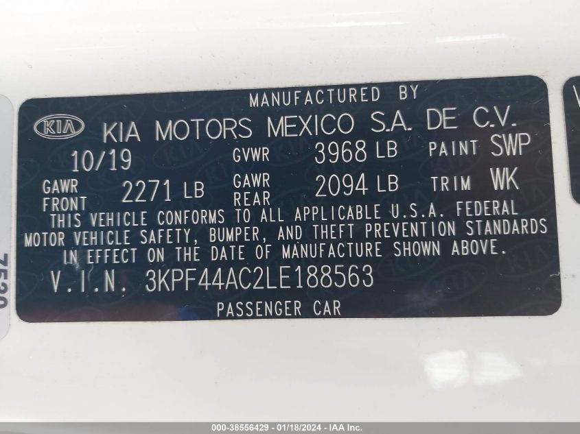2020 KIA FORTE GT - 3KPF44AC2LE188563