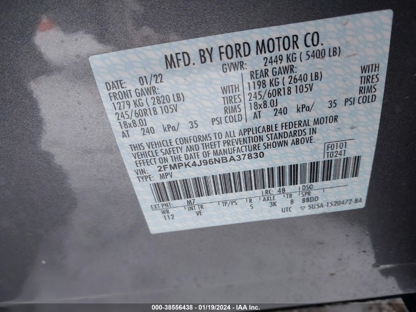 2022 FORD EDGE SEL - 2FMPK4J96NBA37830