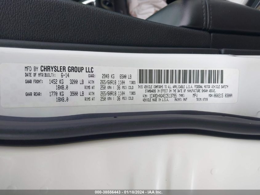 2014 DODGE DURANGO SXT - 1C4RDHAG4EC513795