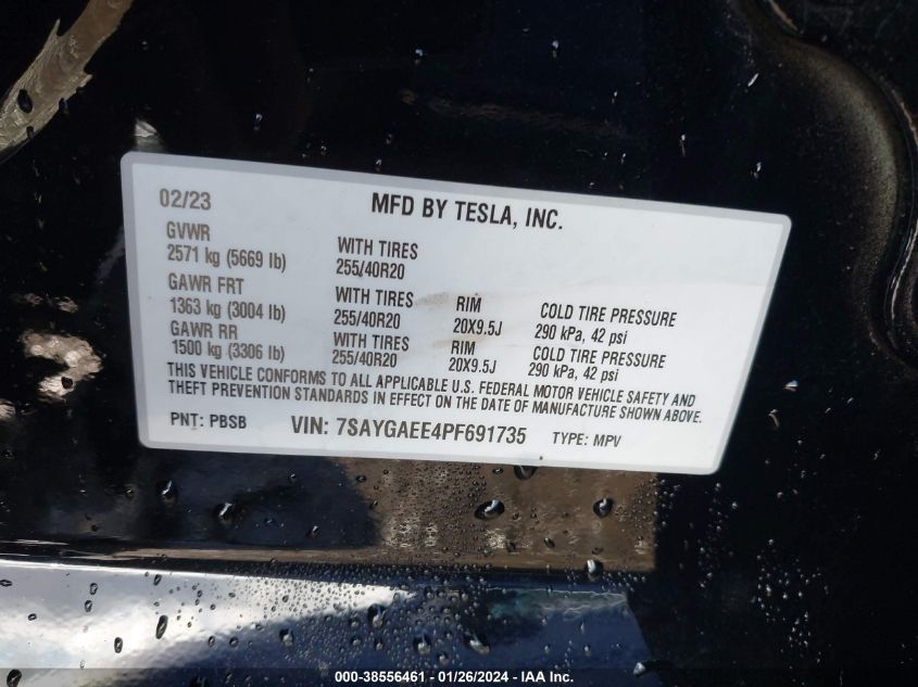 2023 TESLA MODEL Y AWD/LONG RANGE DUAL MOTOR ALL-WHEEL DRIVE - 7SAYGAEE4PF691735
