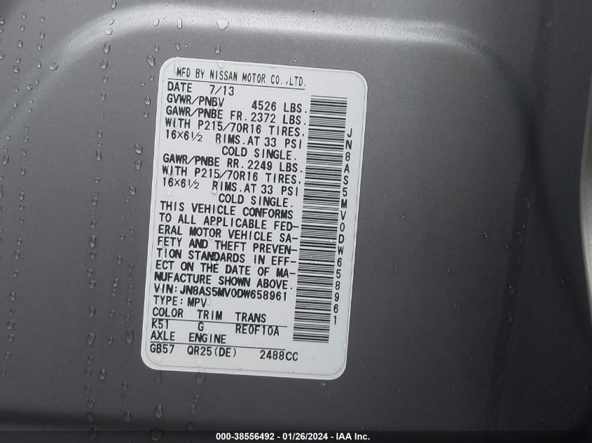 2013 NISSAN ROGUE S/SV - JN8AS5MV0DW658961