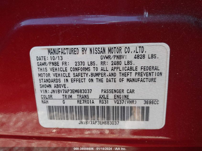 2014 INFINITI Q50 SPORT - JN1BV7AP3EM683037