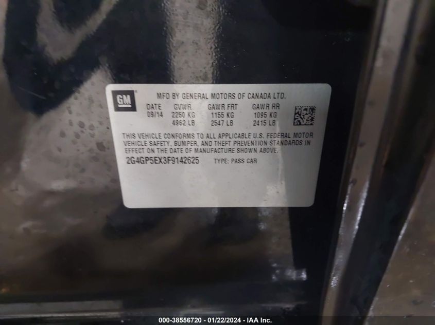 2015 BUICK REGAL TURBO PREMIUM I - 2G4GP5EX3F9142625