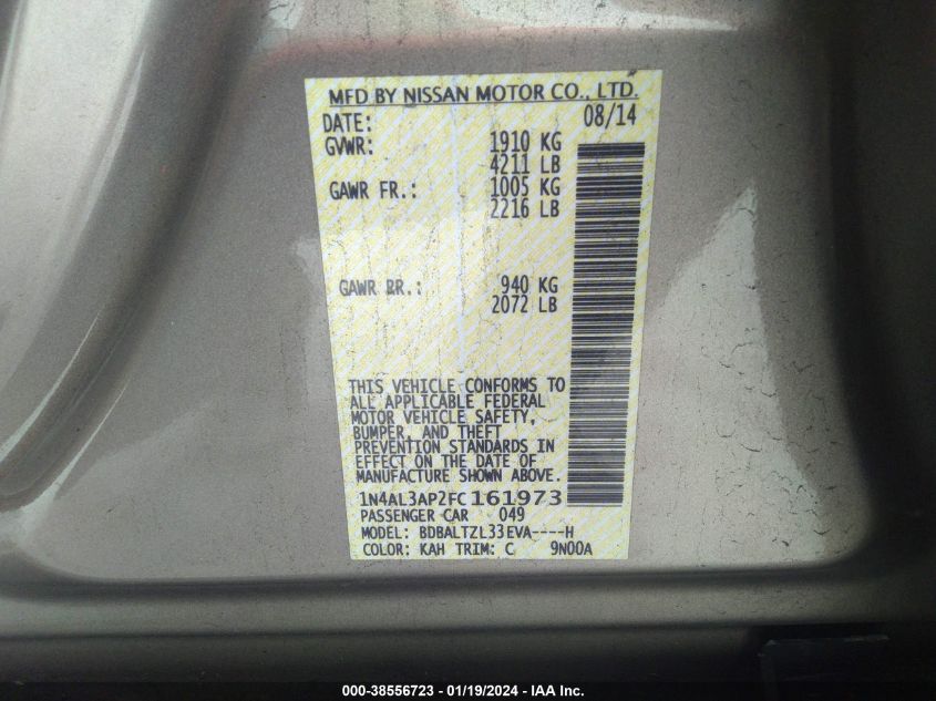 2015 NISSAN ALTIMA 2.5/S/SV/SL - 1N4AL3AP2FC161973