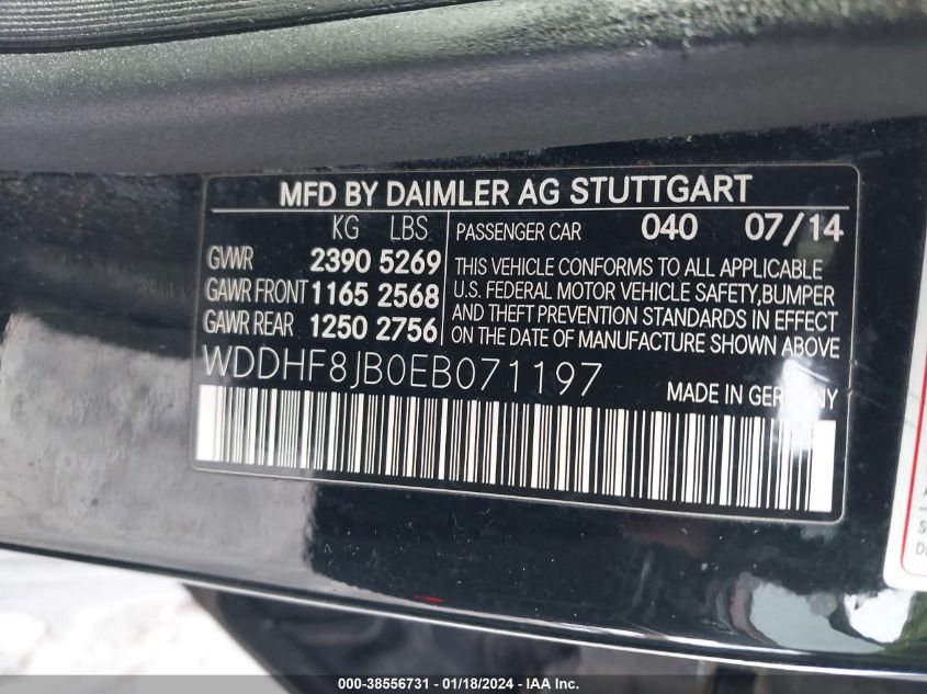 WDDHF8JB0EB071197 | 2014 MERCEDES-BENZ E 350