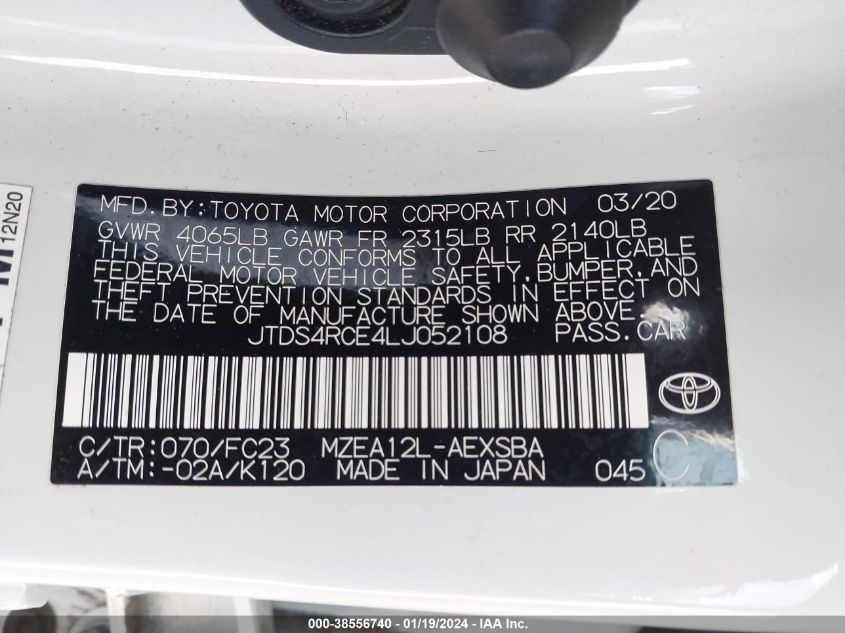 2020 TOYOTA COROLLA SE - JTDS4RCE4LJ052108