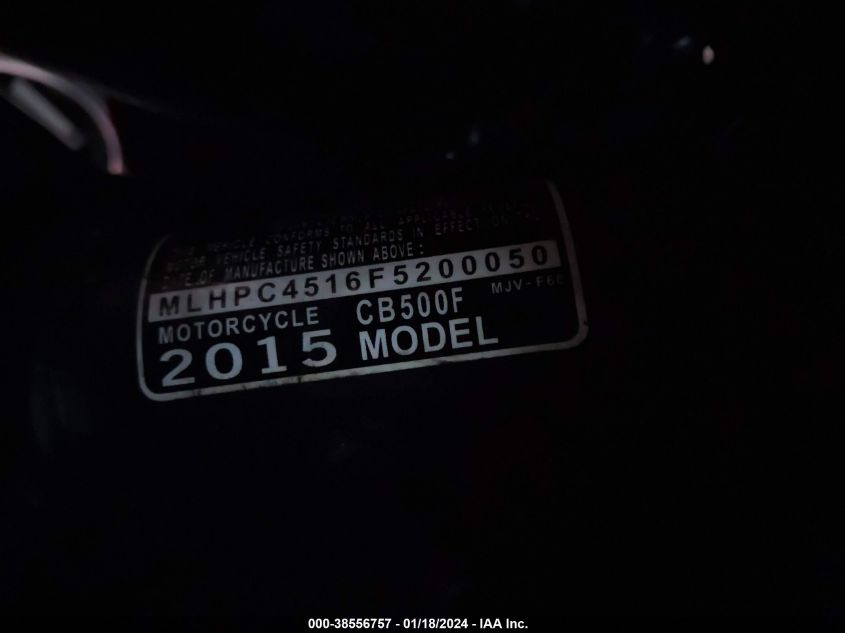 2015 HONDA CB500 F MLHPC4516F5200050