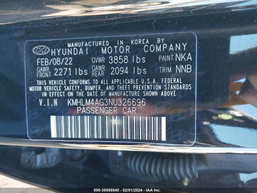 2022 HYUNDAI ELANTRA SEL - KMHLM4AG3NU326696