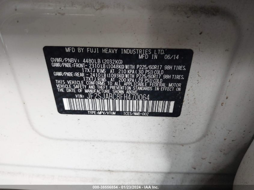 2015 SUBARU FORESTER 2.5I - JF2SJABC8FH470064