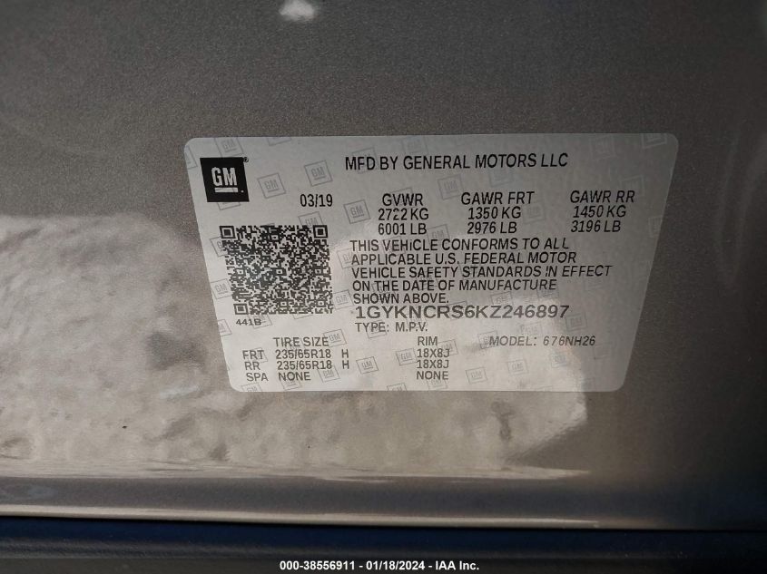 2019 CADILLAC XT5 LUXURY - 1GYKNCRS6KZ246897