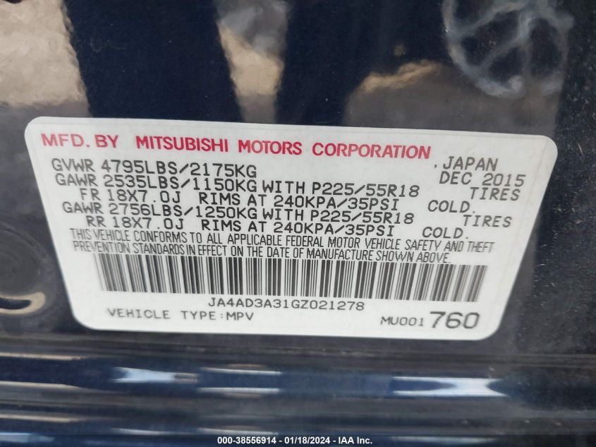 2016 MITSUBISHI OUTLANDER SE/SEL - JA4AD3A31GZ021278