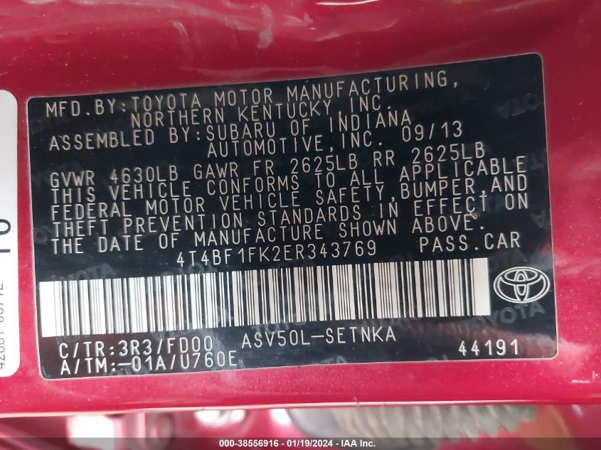 2014 TOYOTA CAMRY LE - 4T4BF1FK2ER343769