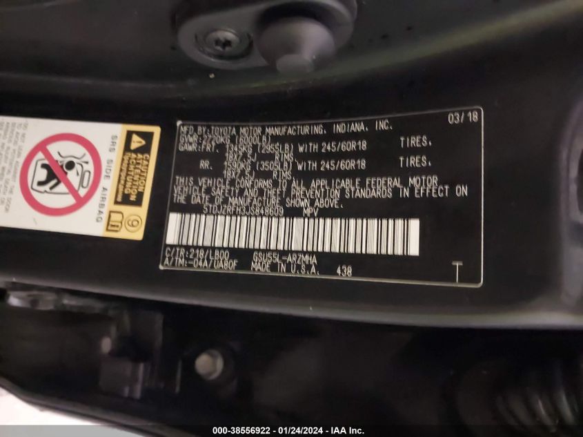 2018 TOYOTA HIGHLANDER XLE - 5TDJZRFH3JS848609