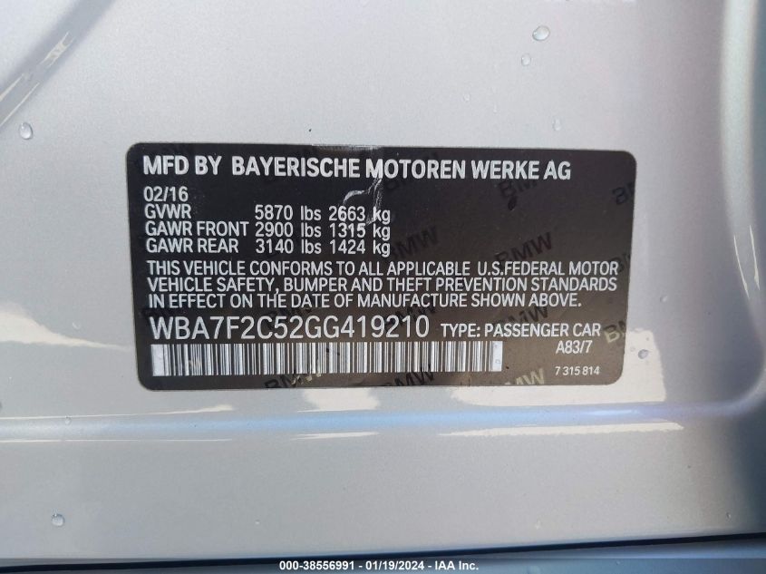 2016 BMW 750I XDRIVE - WBA7F2C52GG419210