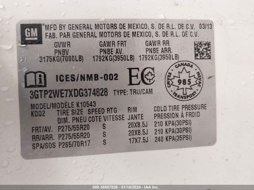 2013 GMC SIERRA 1500 SLT - 3GTP2WE7XDG374828