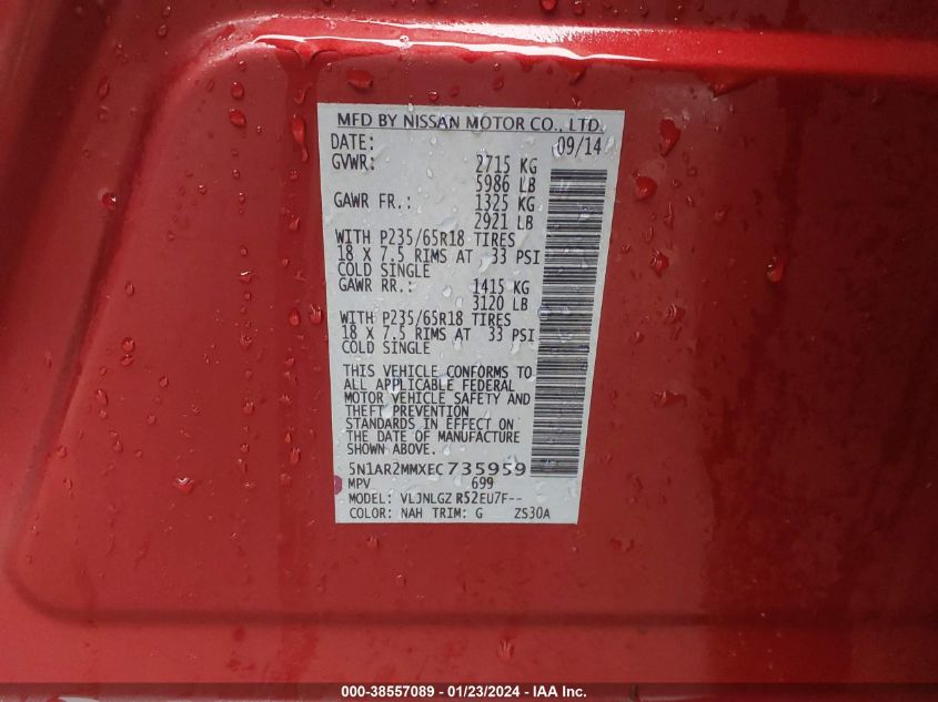 2014 NISSAN PATHFINDER SL - 5N1AR2MMXEC735959