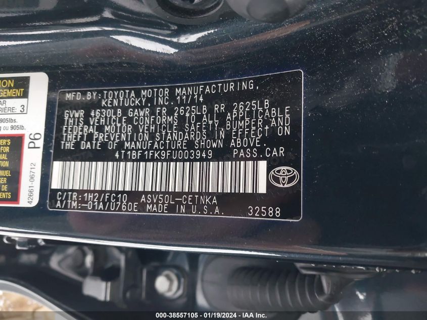 2015 TOYOTA CAMRY LE/XLE/SE/XSE - 4T1BF1FK9FU003949