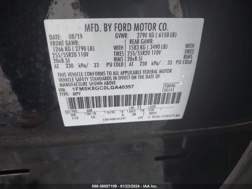 2020 FORD EXPLORER ST - 1FM5K8GC0LGA40357