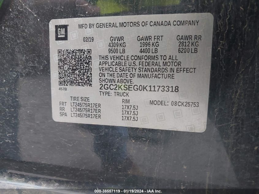 2019 CHEVROLET SILVERADO 2500HD LT - 2GC2KSEG0K1173318