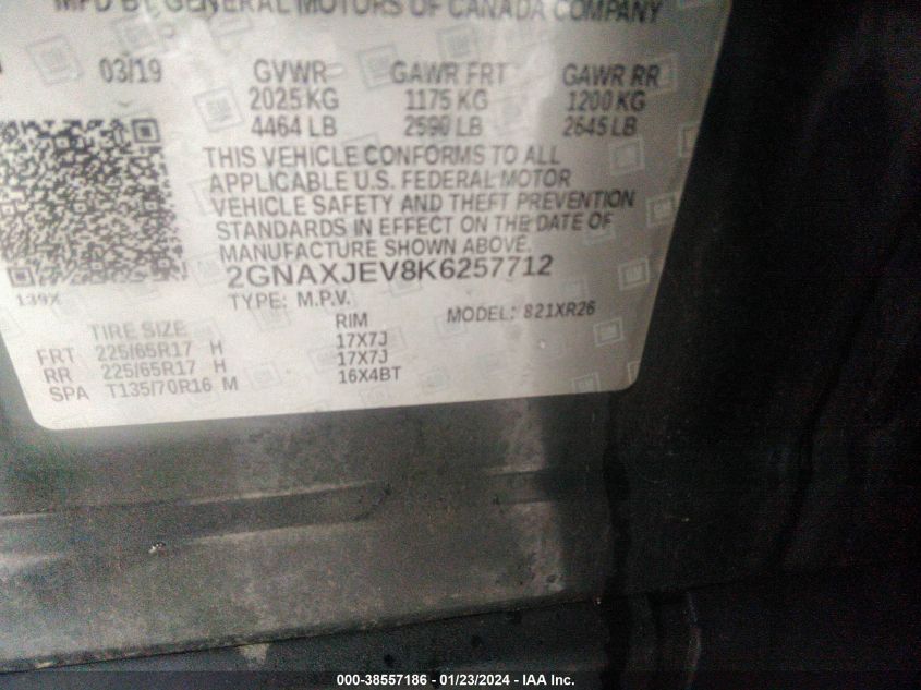 2019 CHEVROLET EQUINOX LT - 2GNAXJEV8K6257712