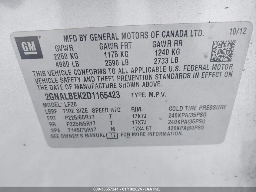 2013 CHEVROLET EQUINOX LS - 2GNALBEK2D1165423